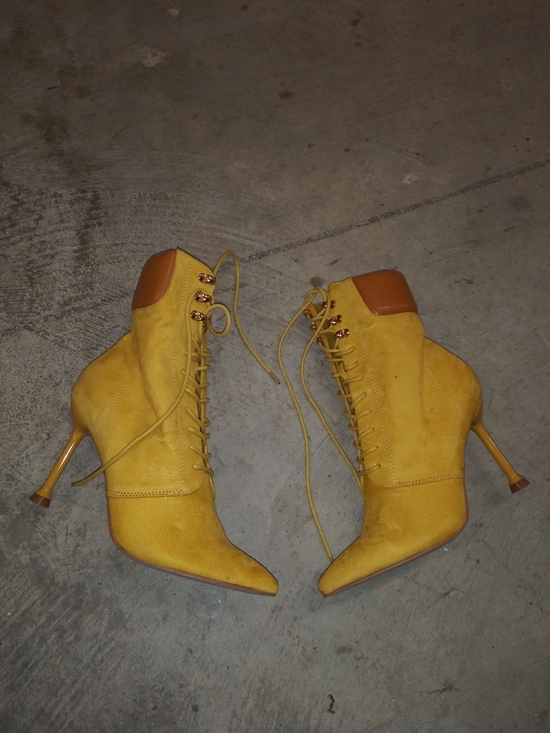 Shoes - Yellow Lace-Up Suede Stiletto Boots